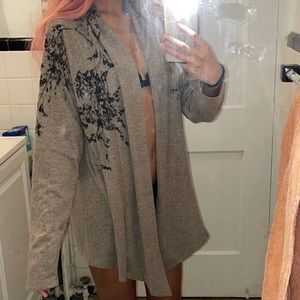 tan / grey cardigan